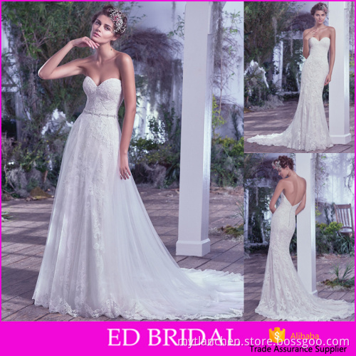 MA2501 New Arrival Design Two Pieces Sash Appliques Alibaba Lace Wedding Dresses Removable Skirt